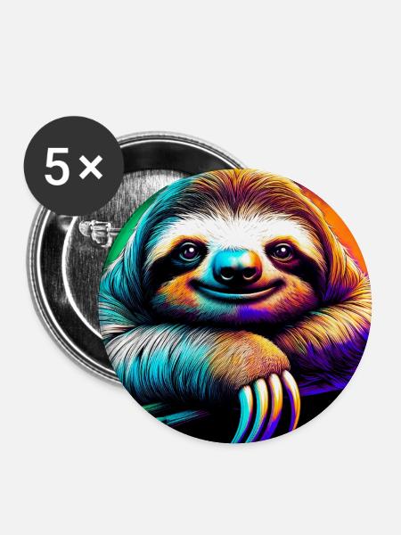 Faultier - Buttons groß 56 mm (5er Pack) - Weiß