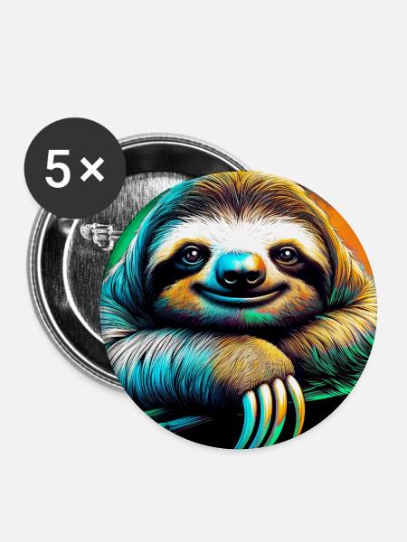 Faultier - Buttons groß 56 mm (5er Pack) - Weiß