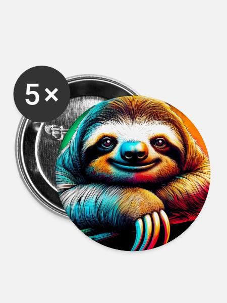 Faultier - Buttons groß 56 mm (5er Pack) - Weiß