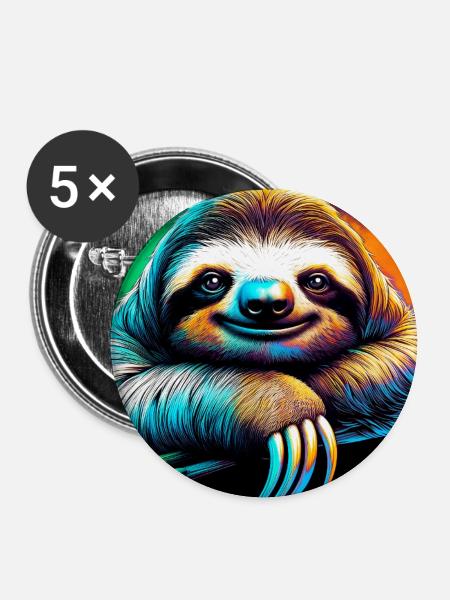 Faultier - Buttons groß 56 mm (5er Pack) - Weiß