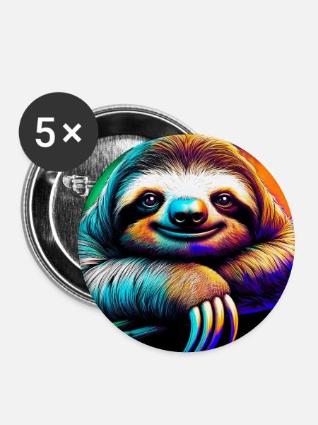 Faultier - Buttons groß 56 mm (5er Pack) - Weiß
