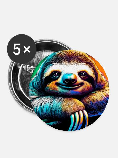Faultier - Buttons groß 56 mm (5er Pack) - Weiß