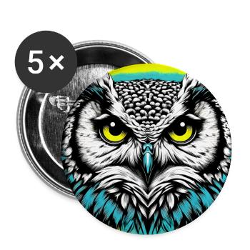 Eule - Buttons groß 56 mm (5er Pack) - Weiß - Vorne