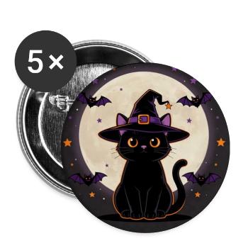 Halloween Hexenkatze – Witchy Cat & Vollmond - Buttons groß 56 mm (5er Pack) - Weiß - Vorne