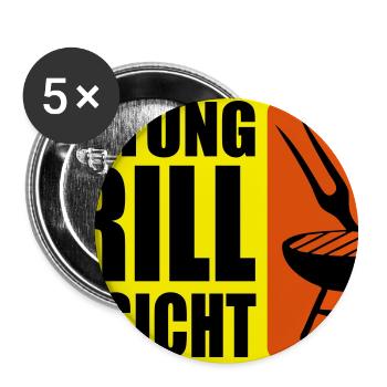 ACHTUNG GRILL-AUFSICHT - Buttons groß 56 mm (5er Pack) - Weiß - Vorne