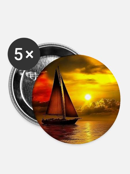 Segelboot im Sonnenuntergang - Buttons groß 56 mm (5er Pack) - Weiß