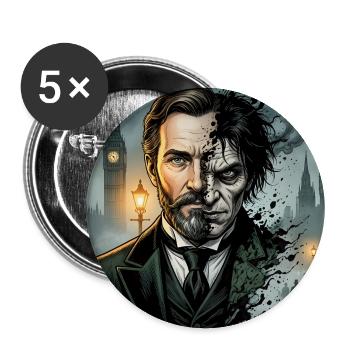 Dr. Jekyll und Mr. Hyde Split Face Klassische Literatur - Buttons groß 56 mm (5er Pack) - Weiß - Vorne