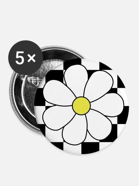 Check, check, Blümchen - Buttons groß 56 mm (5er Pack) - Weiß