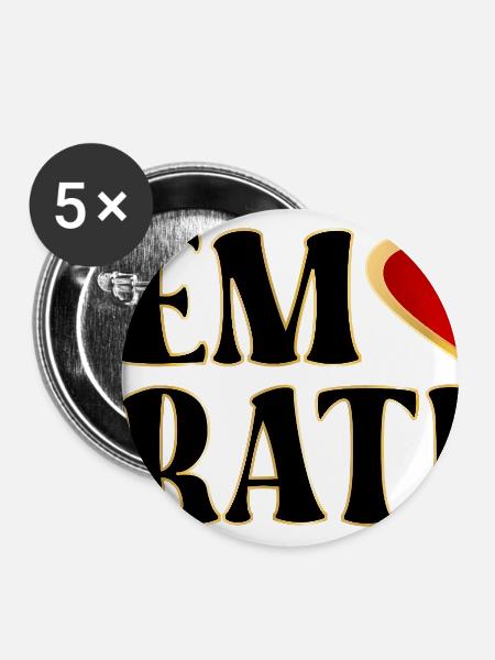 DEMOKRATIE HERZ WÄHLEN - Buttons groß 56 mm (5er Pack) - Weiß