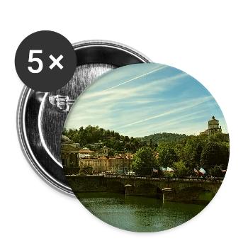 Panorama der Stadt am Fluss und an der Brücke - Buttons groß 56 mm (5er Pack) - Weiß - Vorne