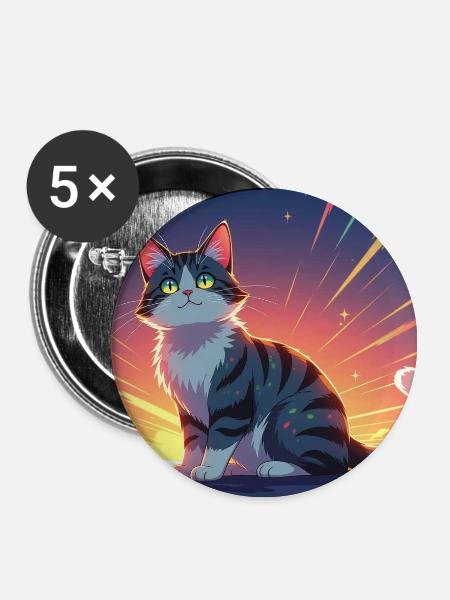 Katze im Abendlicht - Buttons groß 56 mm (5er Pack) - Weiß