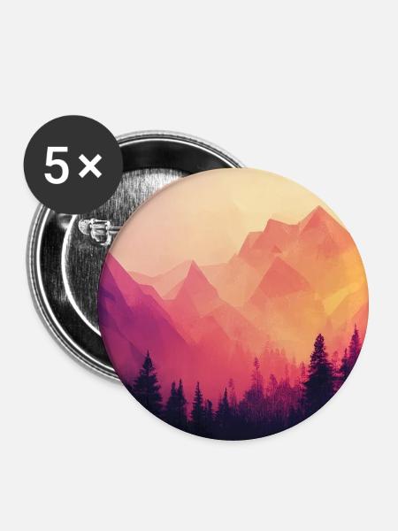 Wald Berge - Buttons groß 56 mm (5er Pack) - Weiß