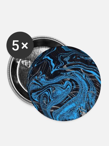 Blau Schwarz Marmorfluss - Buttons groß 56 mm (5er Pack) - Weiß