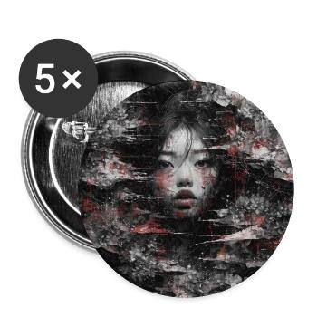 Dark Asia Punk Art Frau Porträt T-Shirt Bild - Buttons groß 56 mm (5er Pack) - Weiß - Vorne