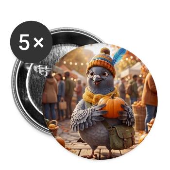 Cute Pigeon with Pumpkin at Autumn Market - Buttons groß 56 mm (5er Pack) - Weiß - Vorne