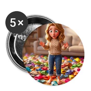 Girl Standing Barefoot in a Room Full of Slippers - Buttons groß 56 mm (5er Pack) - Weiß - Vorne