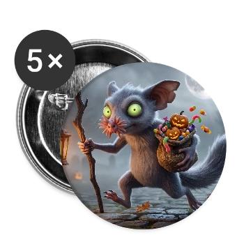 Funny Fluffy Halloween Creature Carrying Lantern a - Buttons groß 56 mm (5er Pack) - Weiß - Vorne