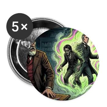 Dr. Jekyll und Mr. Hyde Split Face Klassische Literatur - Buttons groß 56 mm (5er Pack) - Weiß - Vorne