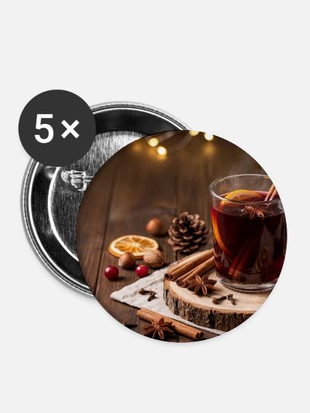Rustikaler Glühweinzauber - Buttons groß 56 mm (5er Pack) - Weiß
