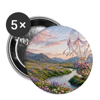 Floral Sky Balloon Traumlandschaft - Buttons groß 56 mm (5er Pack) - Weiß - Vorne