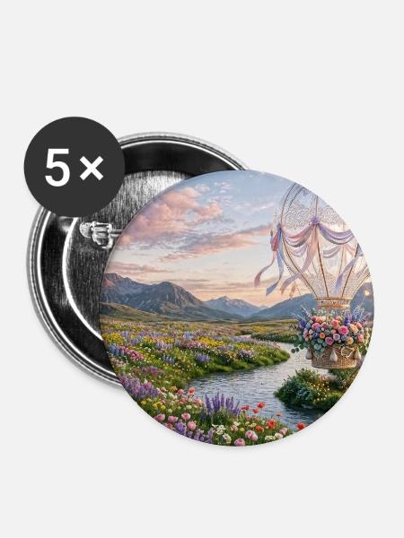 Floral Sky Balloon Traumlandschaft - Buttons groß 56 mm (5er Pack) - Weiß