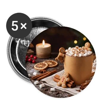 Zimtzauber Becher mit Lebkuchenhaus - Buttons groß 56 mm (5er Pack) - Weiß - Vorne