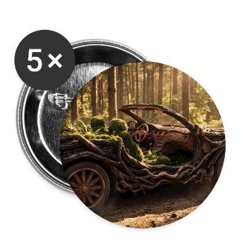 Eco Wooden Car Made of Tree Bark and Roots Driving - Buttons groß 56 mm (5er Pack) - Weiß - Vorne