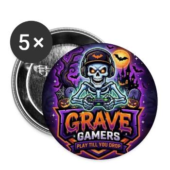 Grave Gamers Neon Skull - Buttons groß 56 mm (5er Pack) - Weiß - Vorne