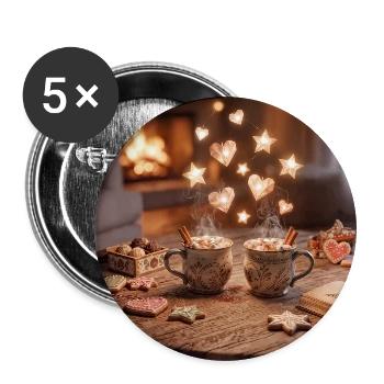 Kaminzauber Kuschelabend - Buttons groß 56 mm (5er Pack) - Weiß - Vorne