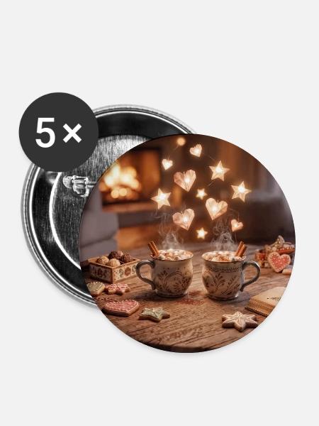 Kaminzauber Kuschelabend - Buttons groß 56 mm (5er Pack) - Weiß
