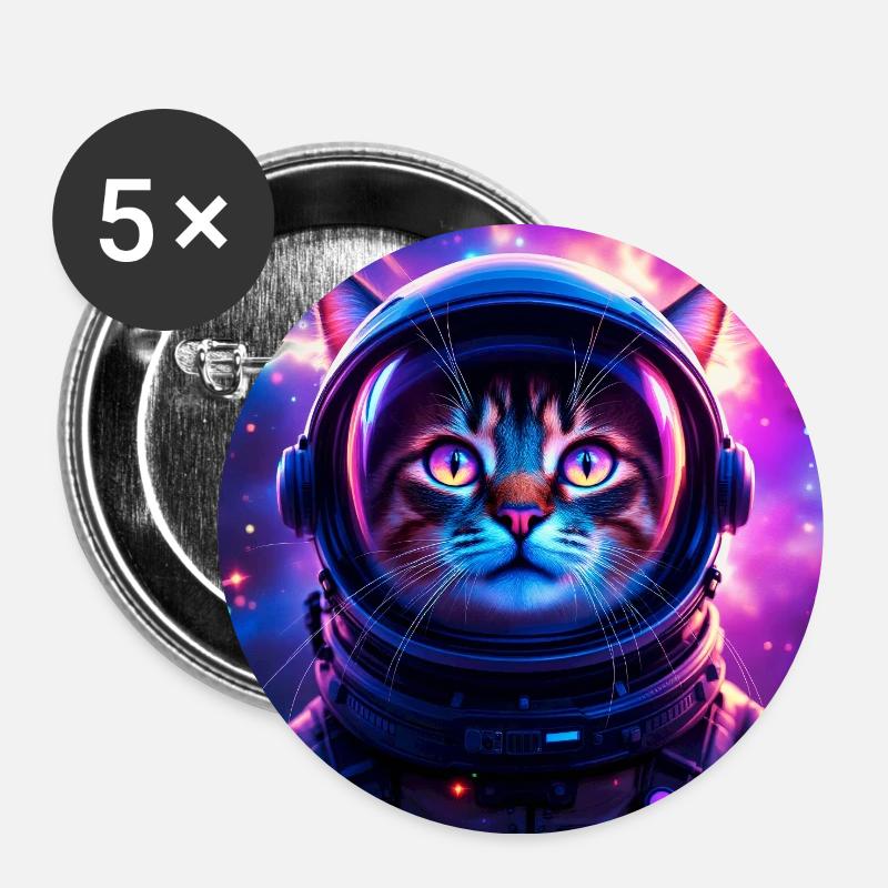 Space Cat - Buttons groß 56 mm (5er Pack) - Weiß