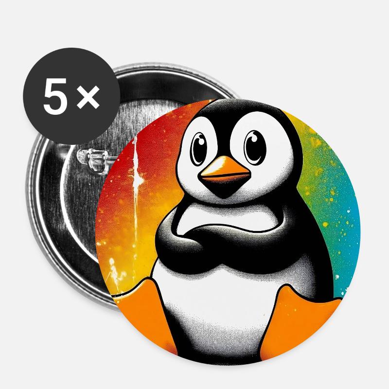 Pinguin - Buttons groß 56 mm (5er Pack) - Weiß