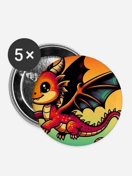 Drache - Buttons groß 56 mm (5er Pack) - Weiß
