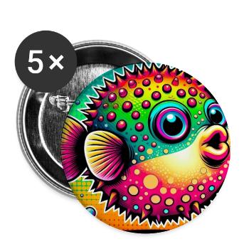 Kugelfisch - Buttons groß 56 mm (5er Pack) - Weiß - Vorne
