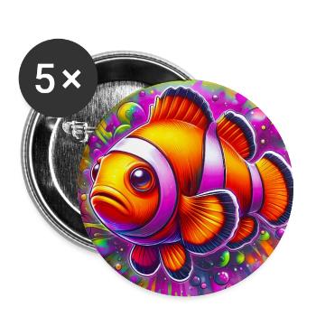 Clownfisch - Buttons groß 56 mm (5er Pack) - Weiß - Vorne