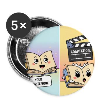 Buch vs. Film – Lustiges Literatur-Motiv - Buttons groß 56 mm (5er Pack) - Weiß - Vorne