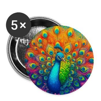 Pfau - Buttons groß 56 mm (5er Pack) - Weiß - Vorne