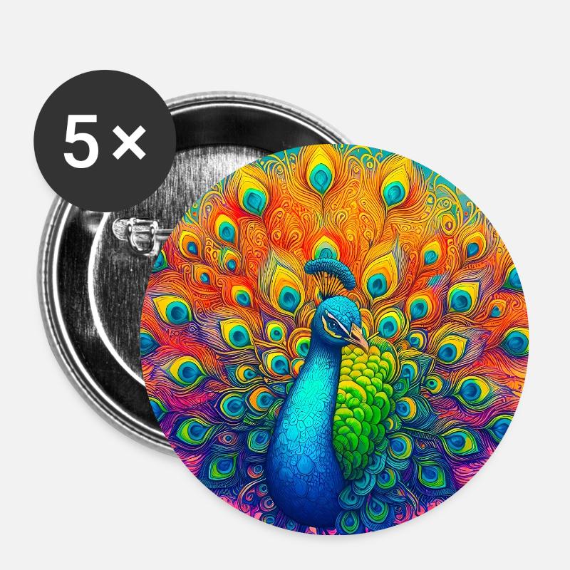 Pfau - Buttons groß 56 mm (5er Pack) - Weiß