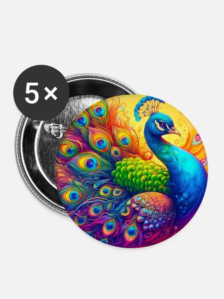 Pfau - Buttons groß 56 mm (5er Pack) - Weiß