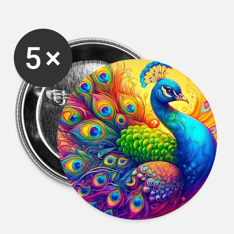 Pfau - Buttons groß 56 mm (5er Pack) - Weiß