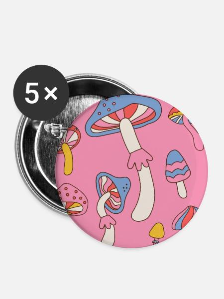 Retro Mushroom Pattern – Psychedelic 70s Design - Buttons groß 56 mm (5er Pack) - Weiß