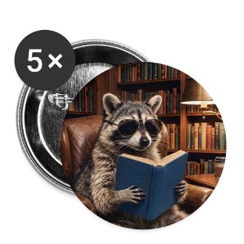 Reading raccoon in library - Buttons large 2.2''/56 mm (5-pack) - white - Front