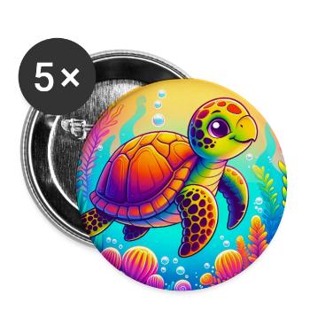 tortue - Lot de 5 grands badges (56 mm) - blanc - Devant