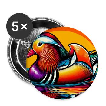 Canard mandarin - Lot de 5 grands badges (56 mm) - blanc - Devant
