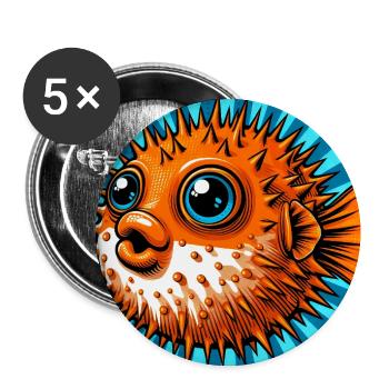 Kugelfisch - Buttons groß 56 mm (5er Pack) - Weiß - Vorne