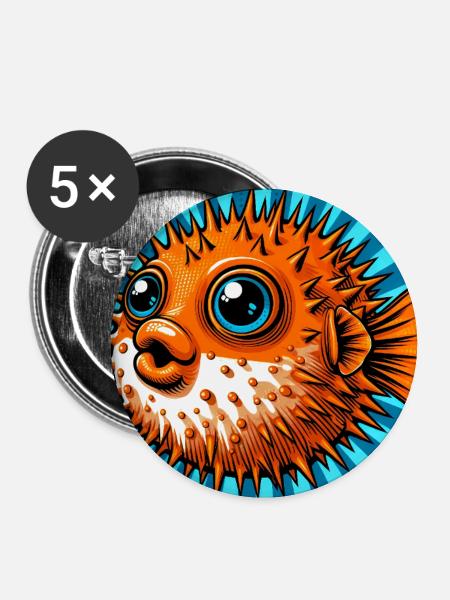 Kugelfisch - Buttons groß 56 mm (5er Pack) - Weiß