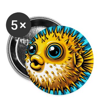 Kugelfisch - Buttons groß 56 mm (5er Pack) - Weiß - Vorne