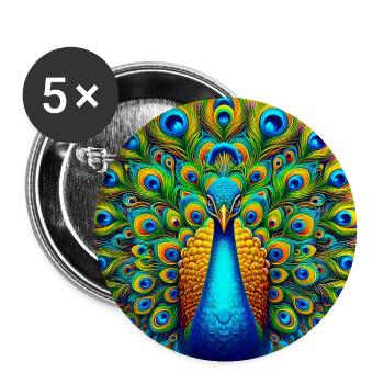 Pfau - Buttons groß 56 mm (5er Pack) - Weiß - Vorne