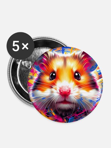 Hamster - Buttons groß 56 mm (5er Pack) - Weiß