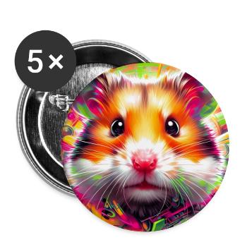 Hamster - Buttons groß 56 mm (5er Pack) - Weiß - Vorne